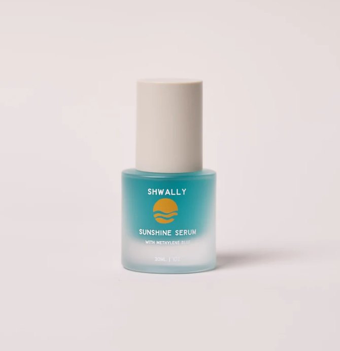 Methylene Blue Daily Sunshine Serum, blue glass bottle